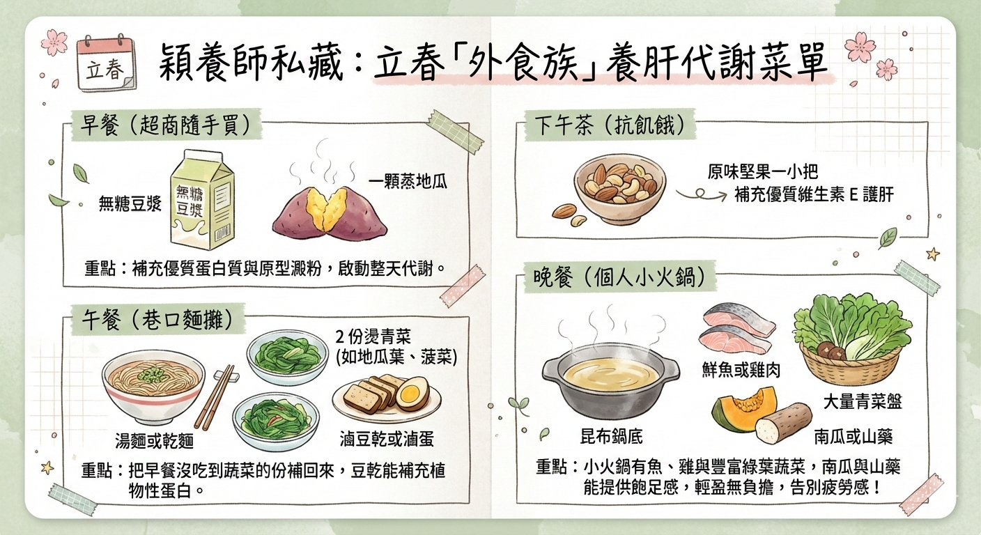 立春吃什麼？穎養師外食族養肝代謝一日菜單建議：地瓜、燙青菜與小火鍋